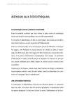 Adresse aux bibliothèques