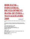 IDBI BANK - INDUSTRIAL DEVELOPMENT BANK OF INDIA - MANAGER JOBS 2009
