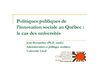 Politiques publiques de l’innovation sociale au Québec : le cas des universités