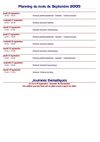 Planning du mois de Septembre