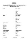 Menus de la cantine septembre et octobre 2009