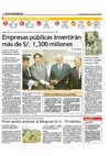 Empresas públicas invertirán mas de 1,300 millones
