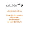 Fonds ancien en consultation sur place