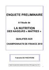 Enquête préliminaire étude nutrition des nageurs Maîtres qualifiés aux Championnats de France 2010