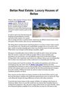 Belize Real Estate: Luxury Houses of Belize