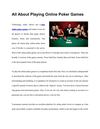 All About Playing Online Poker Games