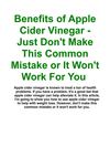 Benefits of Apple Cider Vinegar - Just Don't Make This Common Mistake or It Won't Work For You