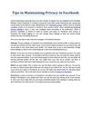 Tips in Maintaining Privacy in Facebook