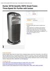 Hunter 30730 Quietflo HEPA Small-Tower, Three-Speed Air Purifier With Ionizer