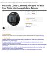 Panasonic Lumix 12.5Mm F 12 3D G Lens For Micro Four Thirds Interchangeable Lens Cameras