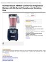 Hamilton Beach HBH650 Commercial Tempest Bar Blender With 64-Ounce Polycarbonate Container, Blue