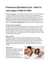 Premature Ejaculation Cure How To Last Longer In Bed For Men