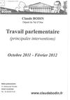 Claude Bodin : Travail Parlementaire oct-2011 à fev-2012