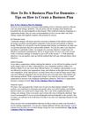 How To Do A Business Plan For Dummies – Tips on How to Create a Business Plan