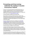 Preventing and Overcoming Addiction By Calling A Cocaine Anonymous Hotline