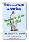 Programme général des activités proposées par la Famille Missionnaire de Notre-Dame pour l'année scolaire 2012-2013