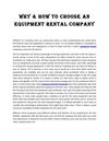 Why & How To Choose An Equipment Rental Company
