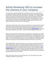 Article Marketing SEO to increase the chances of your company