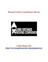 Reasons To Hire Long Distance Movers