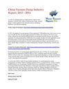  Worldwide and China Vacuum Pump Market Forecast 2013 - 2016: MarketResearchReports.biz